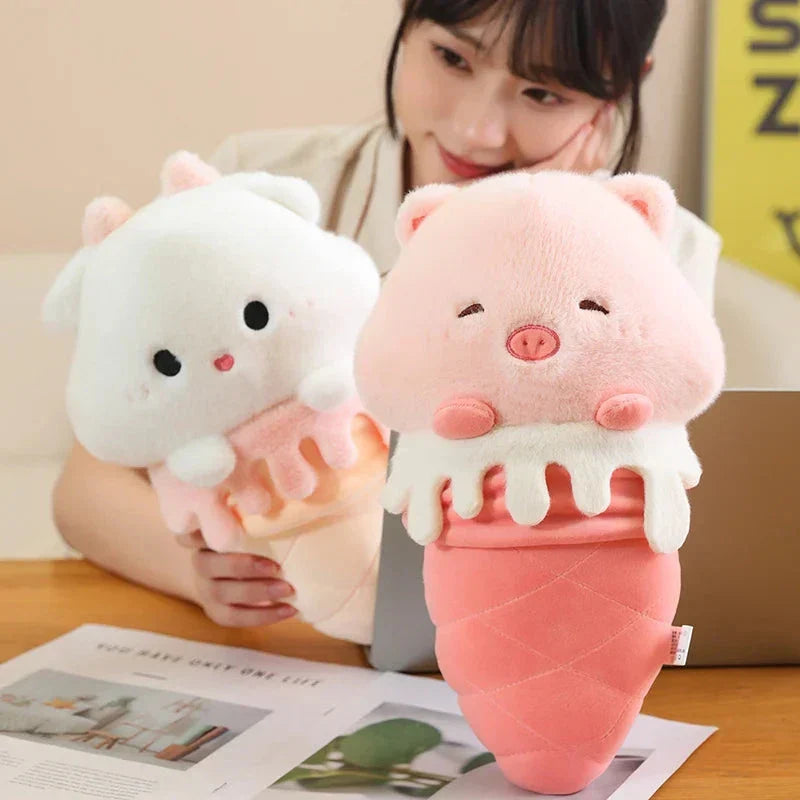 Adorable Kawaii Ice Cream-Inspired Plushie Collection: Pig, Capybara, Chick, and Sheep!
