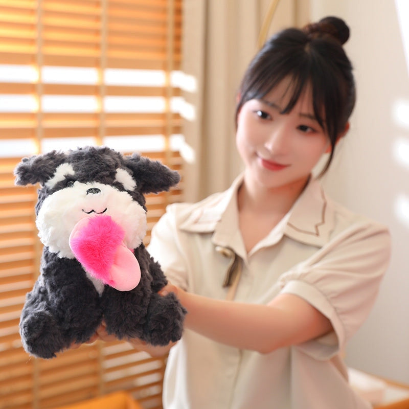 Adorable Sooty the Fluffy Black Dog Plushie with Cozy Slippers