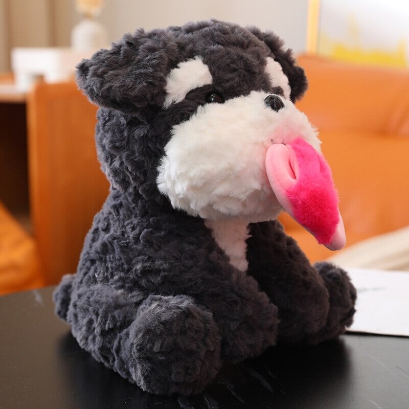 Adorable Sooty the Fluffy Black Dog Plushie with Cozy Slippers