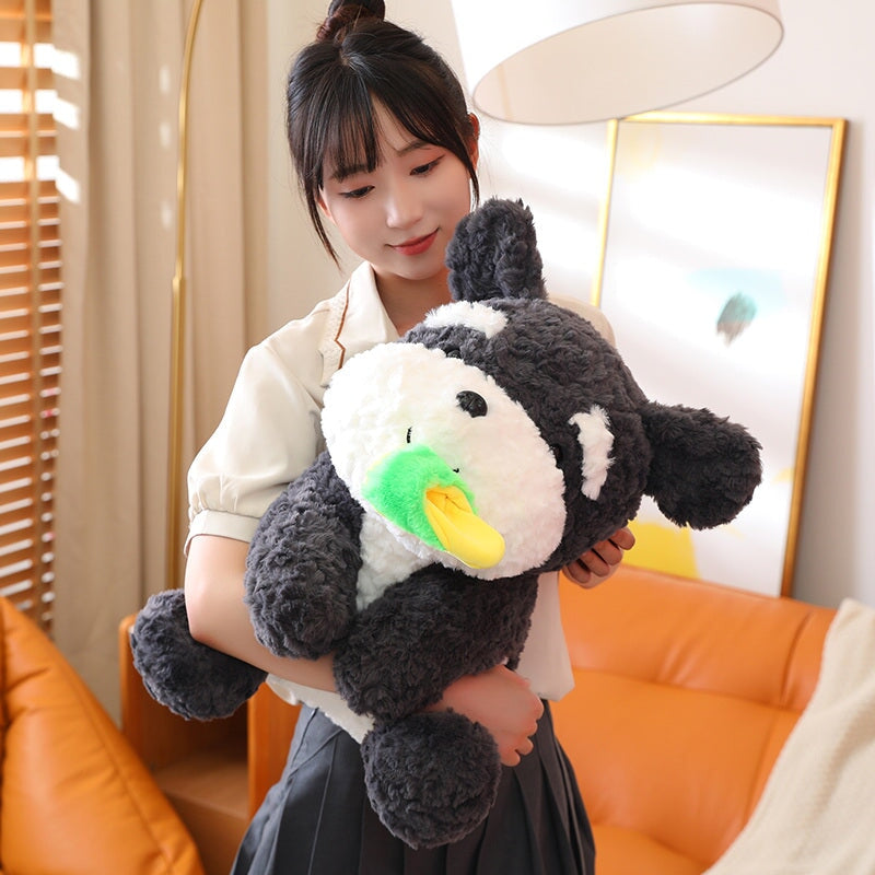 Adorable Sooty the Fluffy Black Dog Plushie with Cozy Slippers