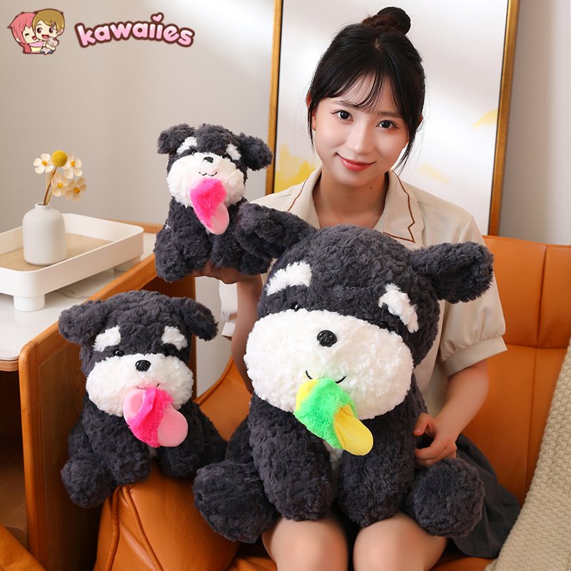 Adorable Kawaii Sooty the Fluffy Black Dog Plush with Cozy Slipper Design
