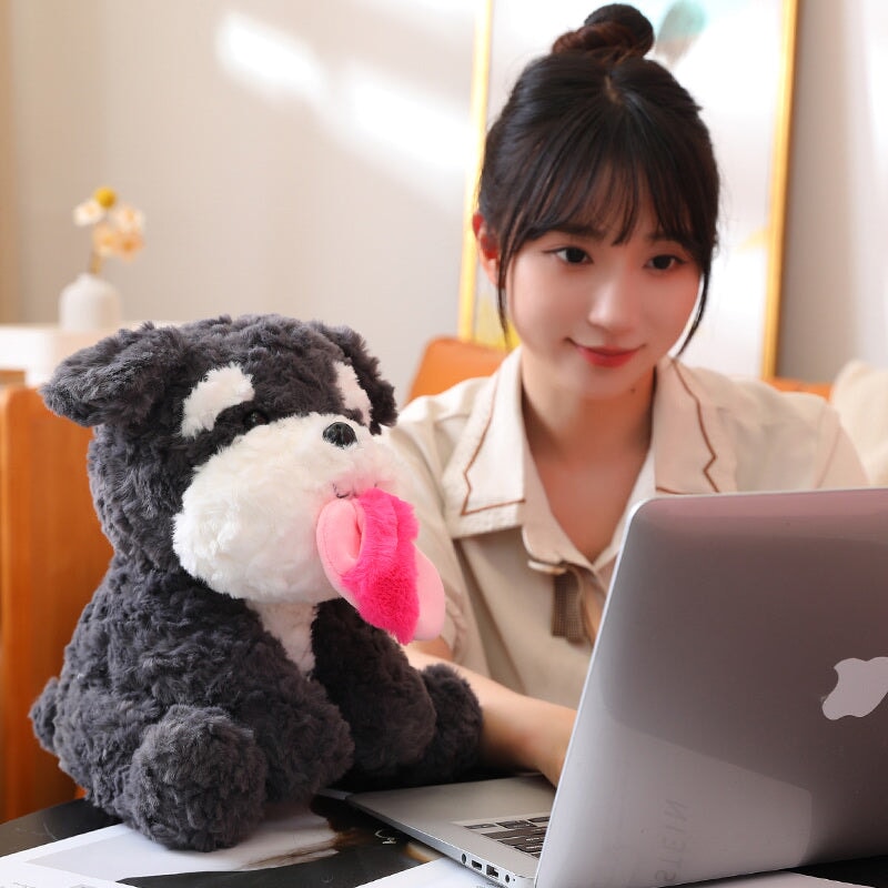 Adorable Sooty the Fluffy Black Dog Plushie with Cozy Slippers