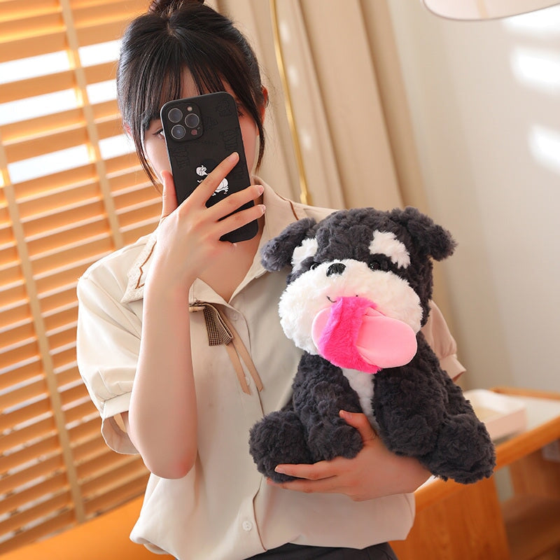 Adorable Kawaii Sooty the Fluffy Black Dog Plush with Cozy Slipper Design