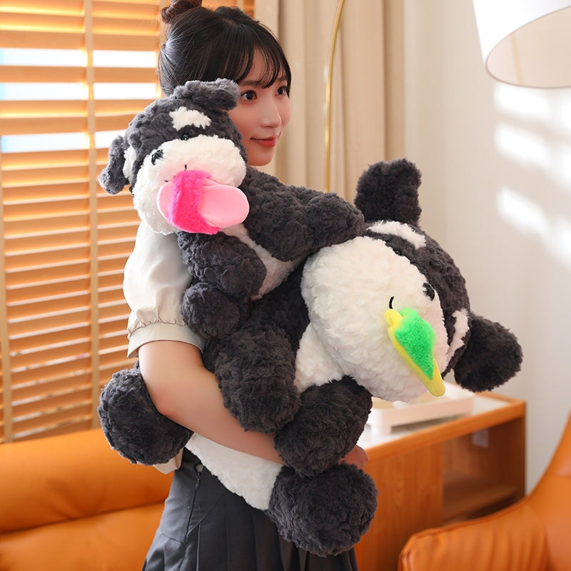 Adorable Kawaii Sooty the Fluffy Black Dog Plush with Cozy Slipper Design