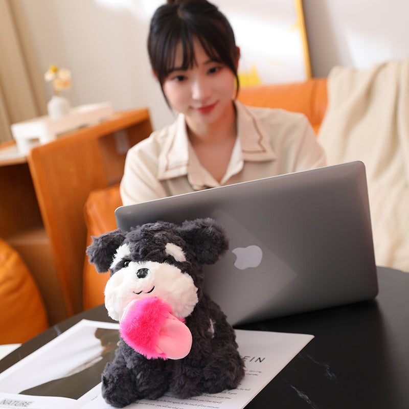 Adorable Kawaii Sooty the Fluffy Black Dog Plush with Cozy Slipper Design