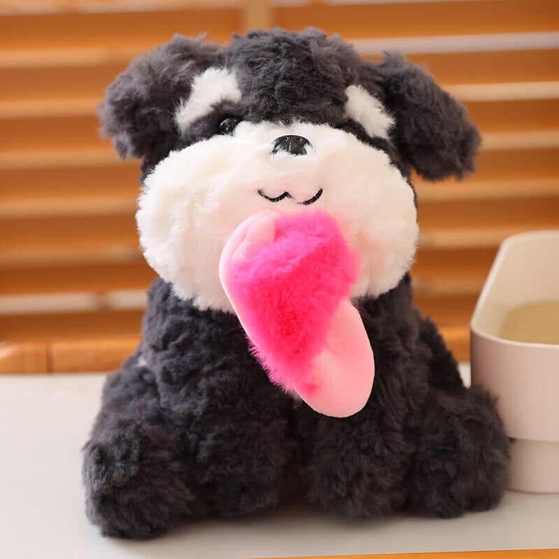 Adorable Kawaii Sooty the Fluffy Black Dog Plush with Cozy Slipper Design