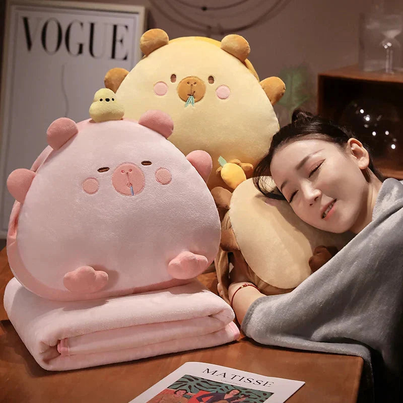 Adorable Triangle Capybara Plush Pillows Complete with Cozy Blanket