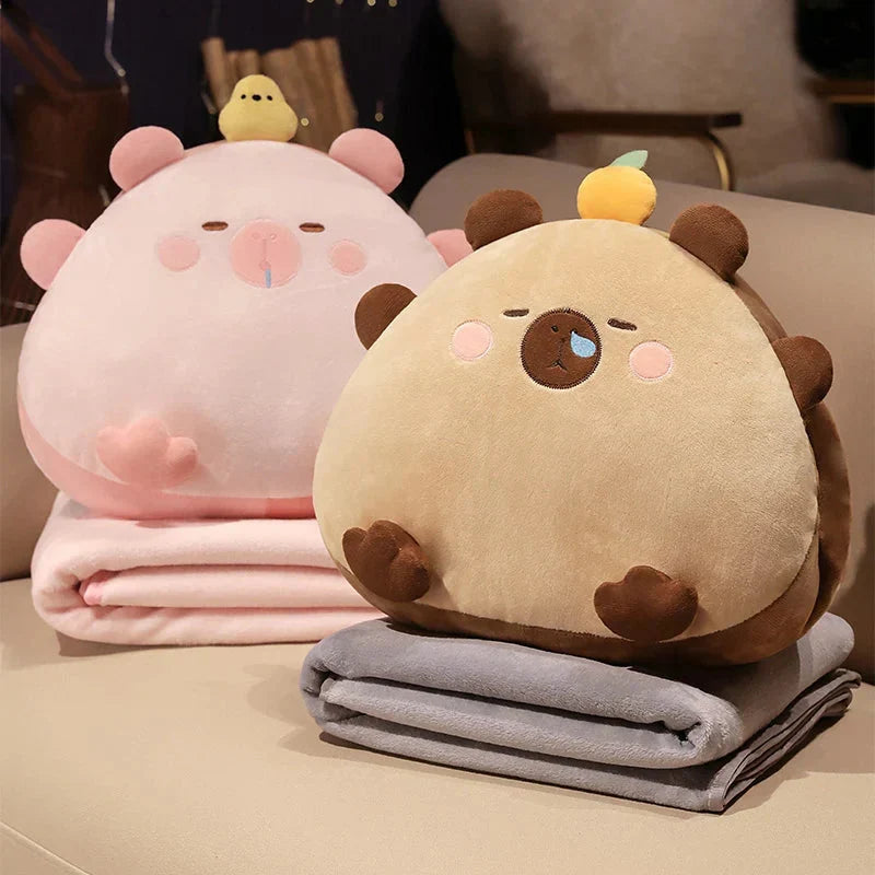 Adorable Triangle Capybara Plush Pillows Complete with Cozy Blanket
