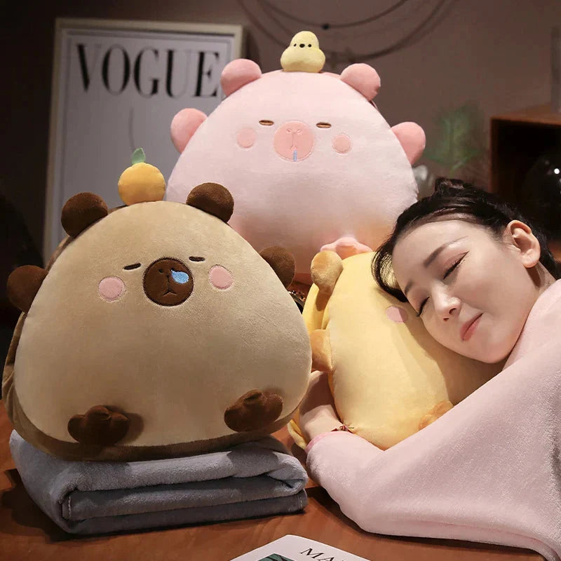Adorable Triangle Capybara Plush Pillows Complete with Cozy Blanket