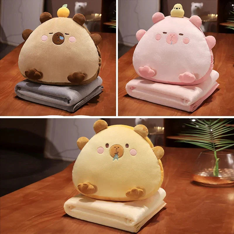 Adorable Triangle Capybara Plush Pillows Complete with Cozy Blanket