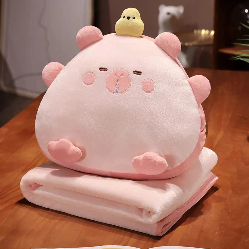 Adorable Triangle Capybara Plush Pillows Complete with Cozy Blanket