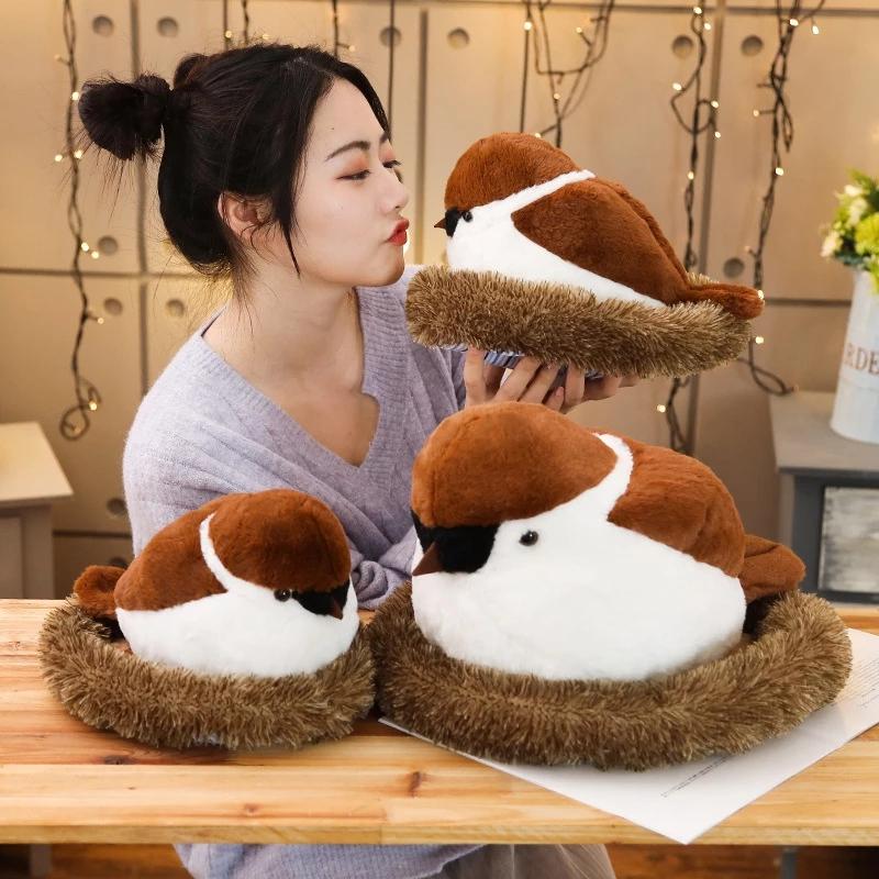 Adorable Realistic Sparrow Family Plush Toys