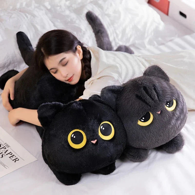 Extra-Large Fluffy Black and Gray Cat Plush Toys