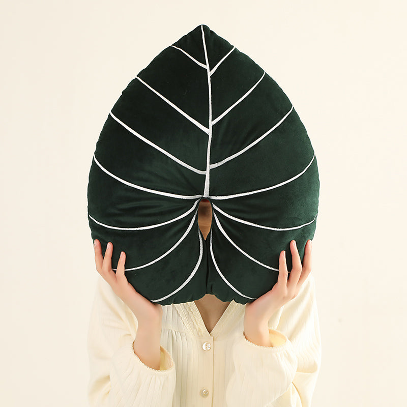 Vibrant Nordic Green Realistic Leaf Plush Pillow