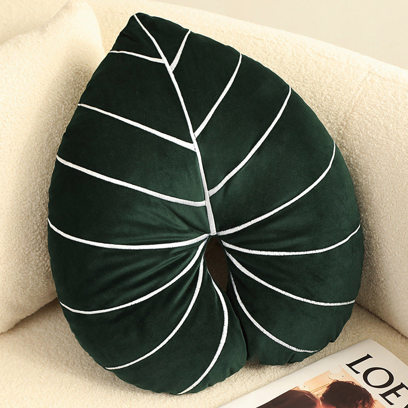Vibrant Nordic Green Realistic Leaf Plush Pillow
