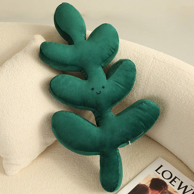 Vibrant Nordic Green Realistic Leaf Plush Pillow