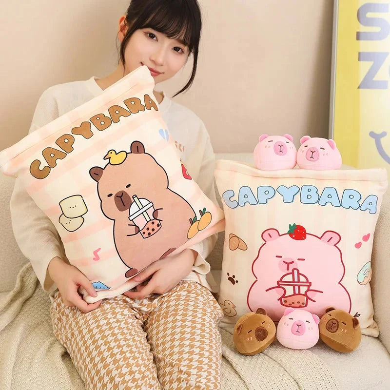 Adorable Pink and Brown Capybara Plush Candy Bag Friends