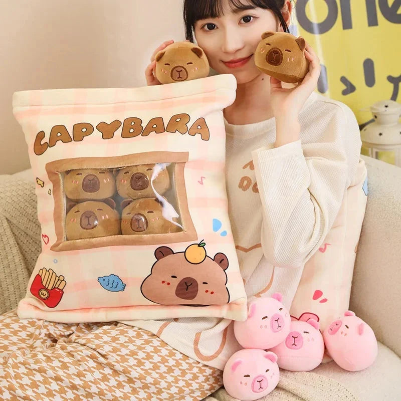 Adorable Pink and Brown Capybara Plush Candy Bag Friends