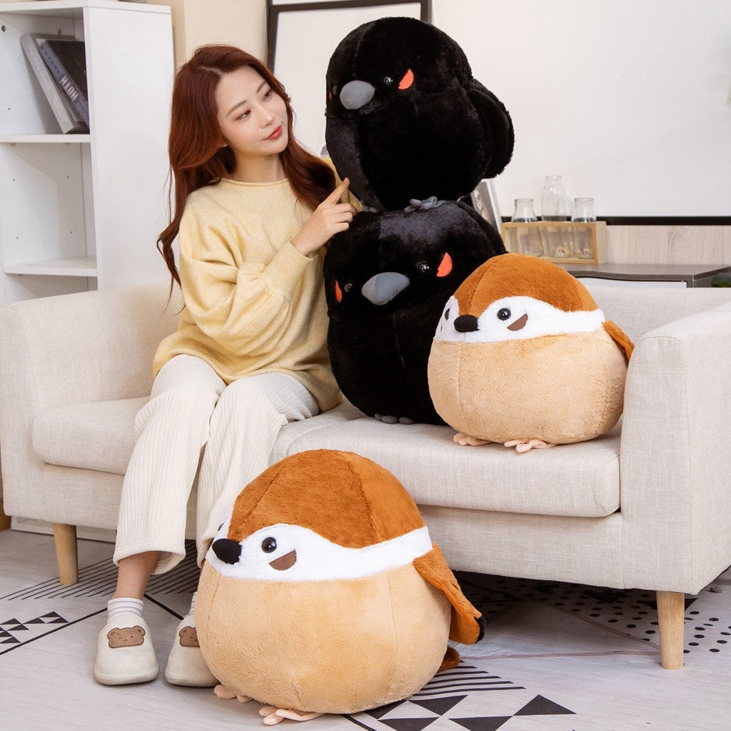Adorable Round Chonky Sparrow, Raven, and Crow Plush Toys