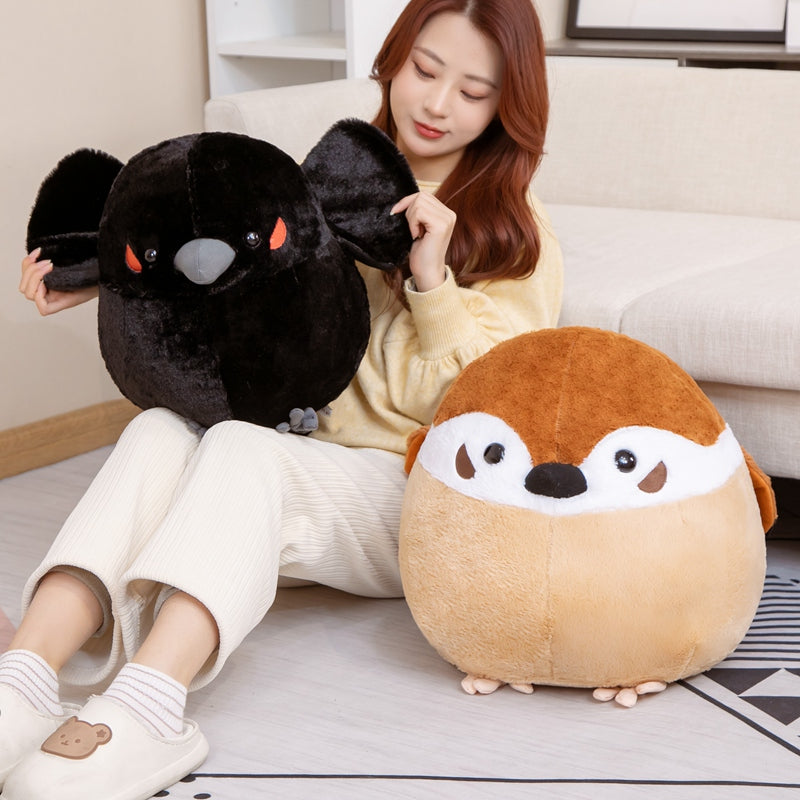 Adorable Round Chonky Plushies: Sparrow, Raven, and Crow Collection