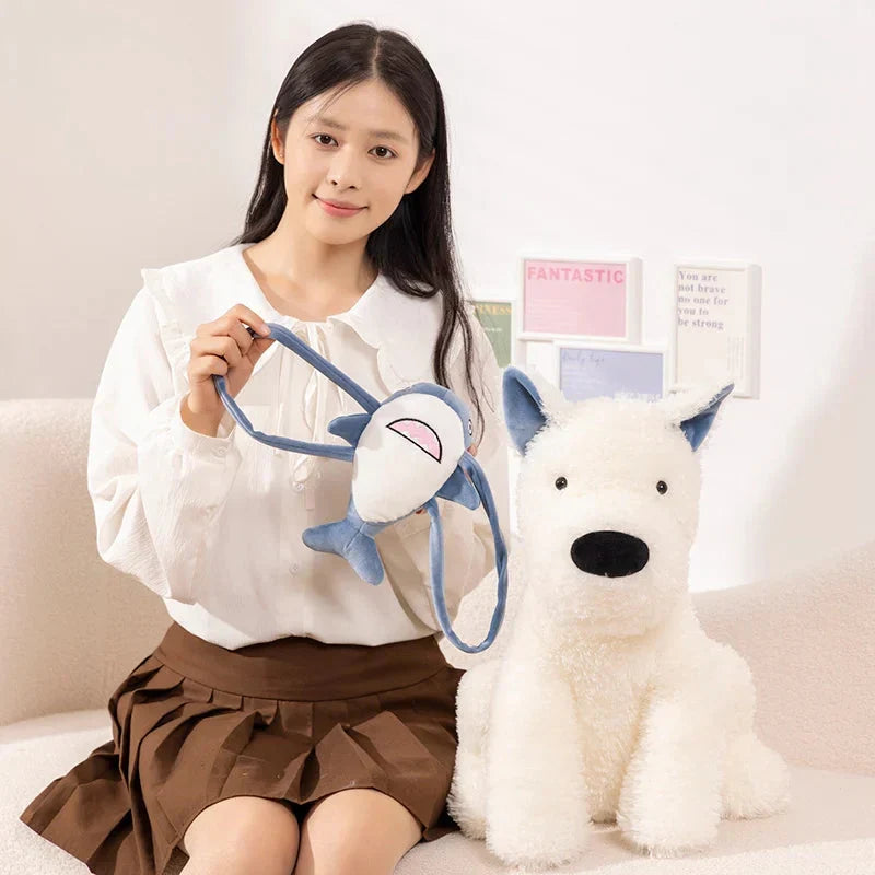 Adorable Schnauzer Plush Toy with Fun Shark Bag