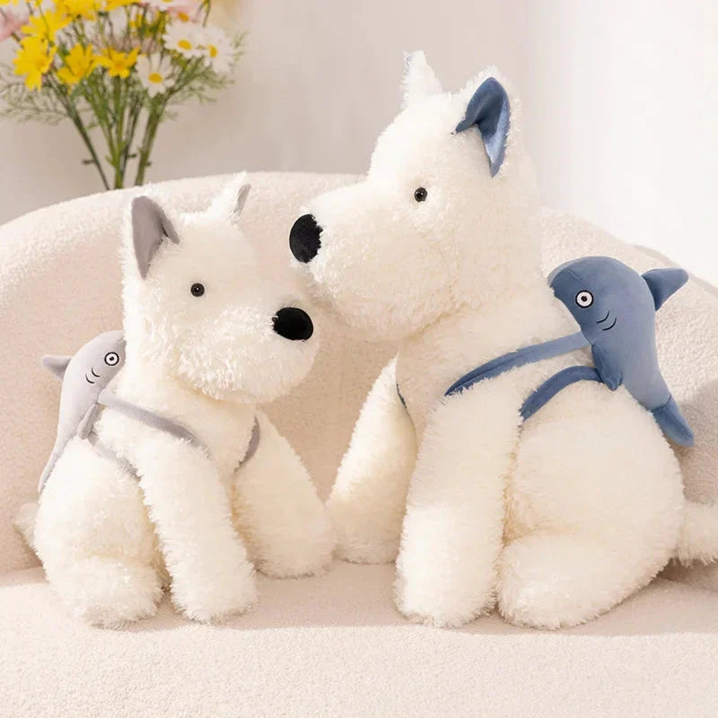 Adorable Schnauzer Plush Toy with Fun Shark Bag