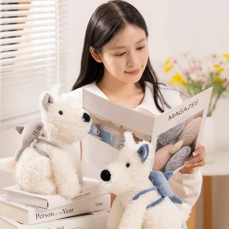 Adorable Schnauzer Plush Toy with Fun Shark Bag