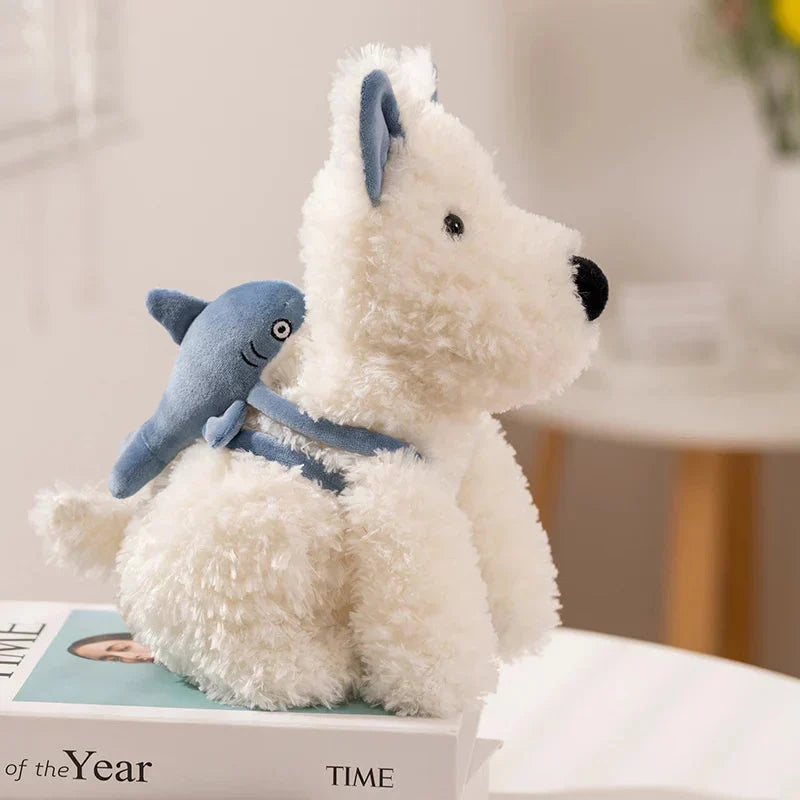 Adorable Schnauzer Plush Toy with Fun Shark Bag