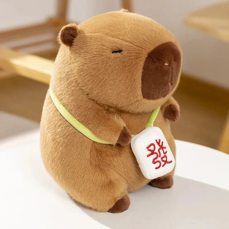 Adorable Sleepy Capybara Plushie with Mahjong Backpack