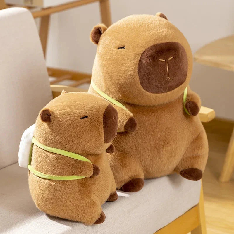 Adorable Sleepy Capybara Plushie with Mahjong Backpack