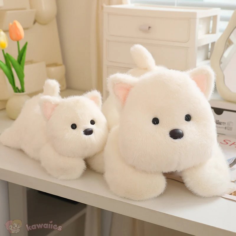 Adorable Snowy the White Maltese Plush Toy Wearing a Cute Frog Hat