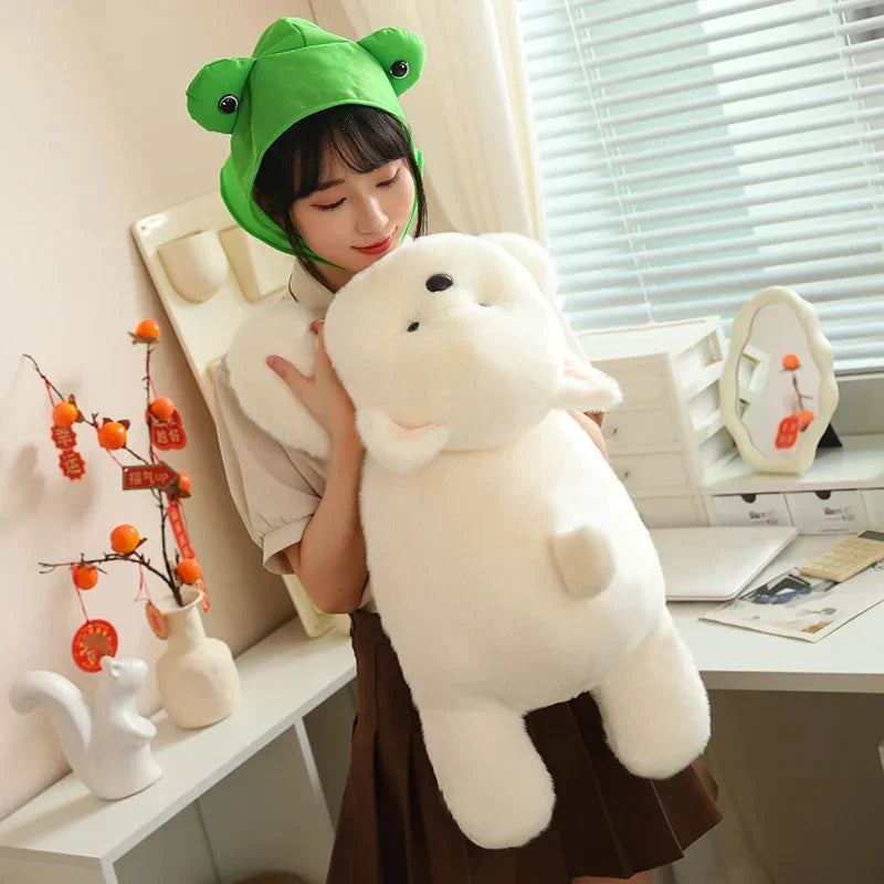 Adorable Snowy the White Maltese Plush Toy Wearing a Cute Frog Hat