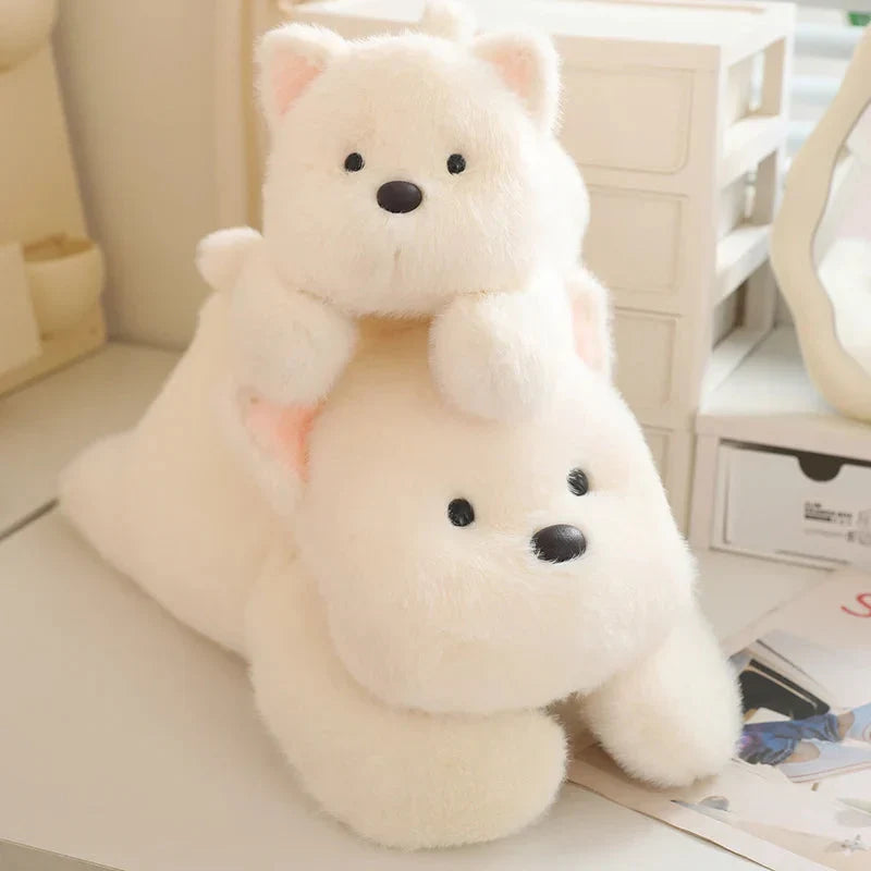 Adorable Snowy the White Maltese Plush Toy Wearing a Cute Frog Hat