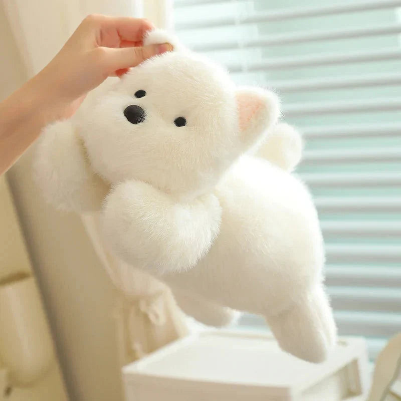 Adorable Snowy the White Maltese Plush Toy Wearing a Cute Frog Hat
