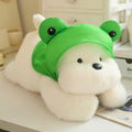 Adorable Snowy the White Maltese Plush Toy Wearing a Cute Frog Hat