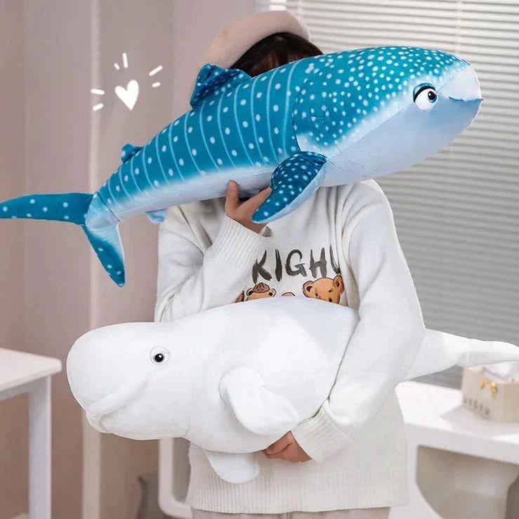 Adorable 75cm White Beluga & Blue Whale Shark Plush Toys