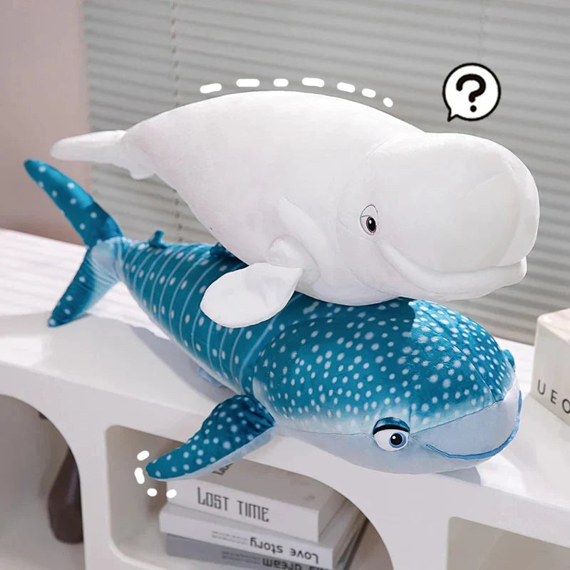 Adorable 75cm White Beluga & Blue Whale Shark Plush Toys
