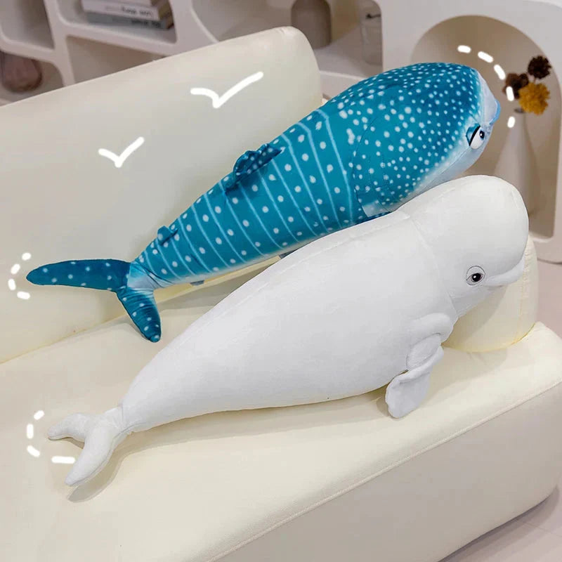 Adorable 75cm White Beluga Blue Whale Shark Plush Toy