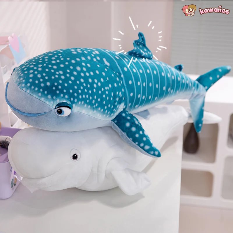 Adorable 75cm White Beluga Blue Whale Shark Plush Toy