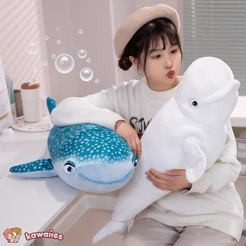 Adorable 75cm White Beluga & Blue Whale Shark Plush Toys