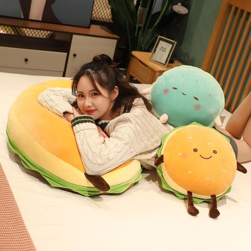 Gigantic Plumpy Hamburger-kun and Macaroon-chan Plushies Collection