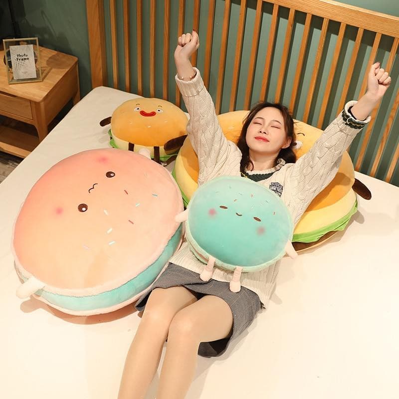 Gigantic Plumpy Hamburger-kun and Macaroon-chan Plushies Collection