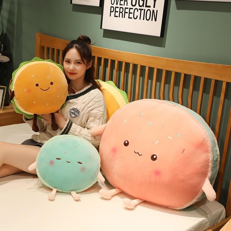 Gigantic Plumpy Hamburger-kun and Macaroon-chan Plushies Collection