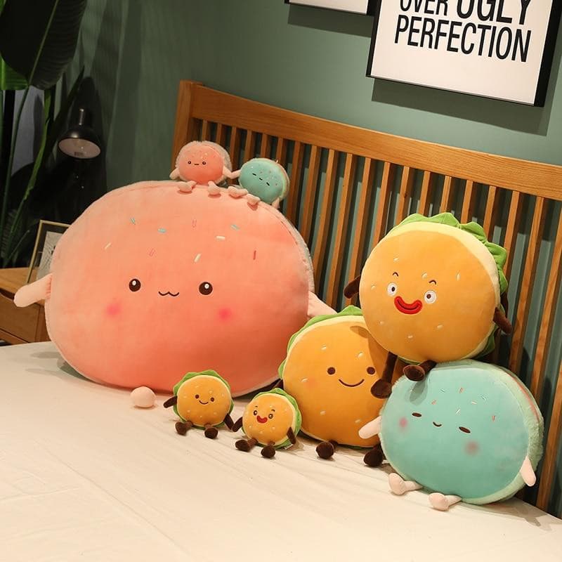 Gigantic Plumpy Hamburger-kun and Macaroon-chan Plushies Collection
