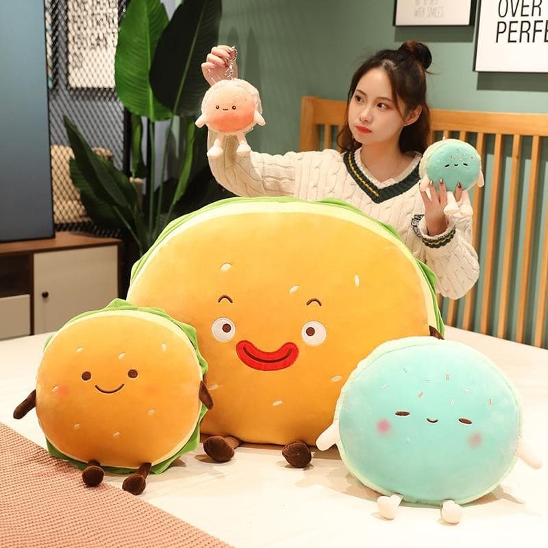 Gigantic Plumpy Hamburger-kun and Macaroon-chan Plushies Collection